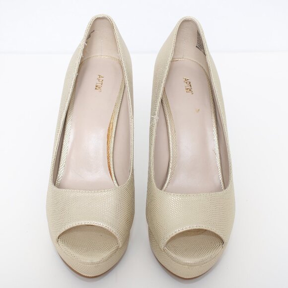 Apt. 9 Metallic Champagne Reptile Print Platform High Heels Sz 7.5 - Picture 2 of 6